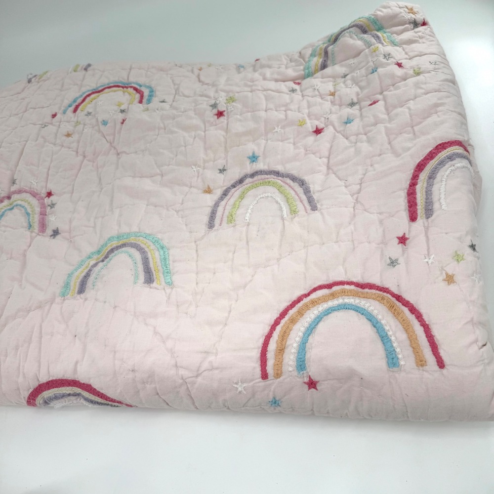 Pottery Barn Twin Quilt Pink Rainbow and Stars Molly Embroidered